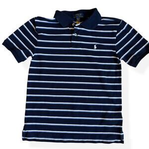Polo Ralph Lauren Navy Striped Cotton Polo Boys Youth Medium 10-12